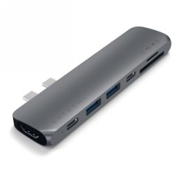 Satechi Pro Hub Adapter - aluminiowy Hub z podwójnym USB-C do MacBook (2x USB-C, 2x USB-A, 4K HDMI, czytnik kart micro/SD) (spac