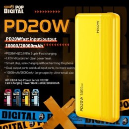 WEKOME WP-04 Pop Digital Series - Power bank 20000 mAh Fast Charging USB-C PD 20W + USB-A QC3.0 18W (Żółty)