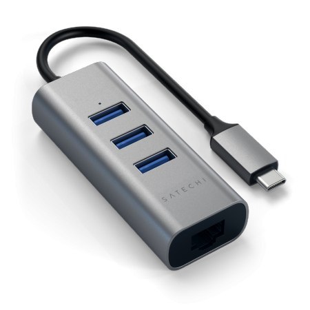 Satechi Aluminium Hub 2in1 - aluminiowy Hub do laptopów i komputerów stacjonarnych USB-C (3x USB-A, Ethernet) (space gray)