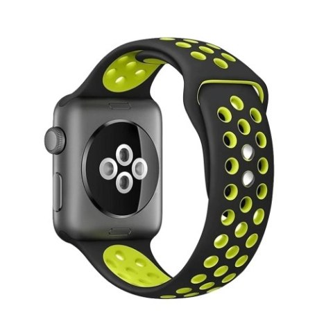 Crong Duo Sport - Pasek do Apple Watch 42/44/45/49 mm (czarny/limonkowy)