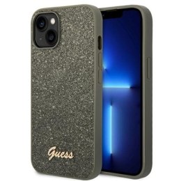 Guess Glitter Flakes Metal Logo Case - Etui iPhone 14 Plus (zielony)