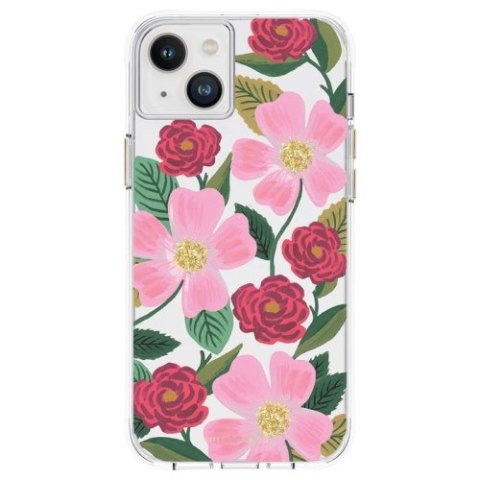 Rifle Paper Clear - Etui iPhone 14 Plus zdobione złotem (Rose Garden)