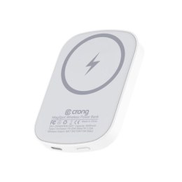 Crong MagSpot Power Bank - Bezprzewodowy power bank ultra slim z MagSafe 5000mAh, USB-C 20W PD (biały)