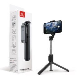 Crong SelfieGo Lite - Kompaktowy selfie stick Bluetooth tripod (czarny)