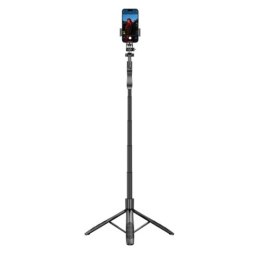 Crong SelfieGo Ultra - Aluminiowy selfie stick Bluetooth tripod (czarny)