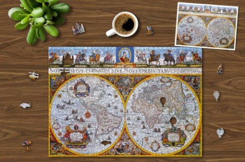 Drewniane Puzzle z figurkami - Mapa Nova Terrarum Antyczna, 1010 elementów